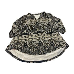 Othyroce Blouse Top Women's 1X Black Gold Paisley Split Neck 3/4 Sleeve Pullover